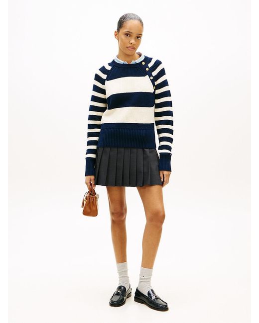 Tommy Hilfiger Blue Tone Button Crew Neck Jumper