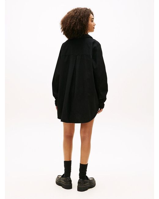Tommy Hilfiger Black Relaxed Fit Shirttail Hem Denim Shirt