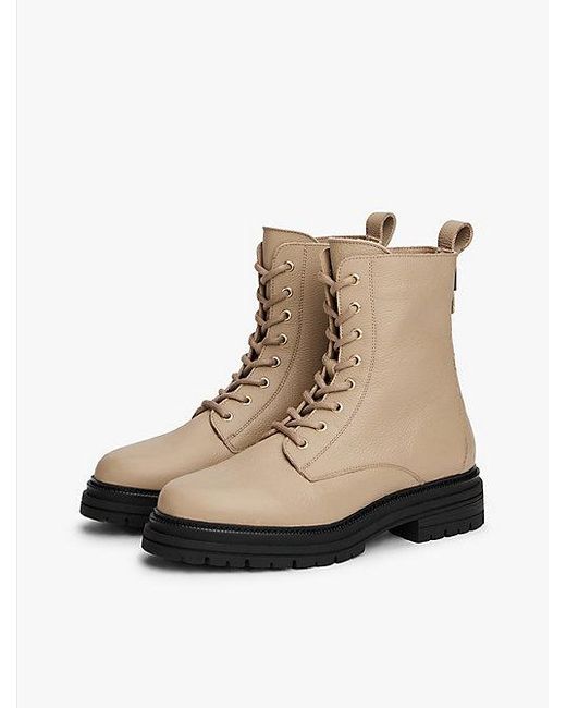 Tommy Hilfiger Chunky Laars Van Gegranuleerd Leer in het Natural