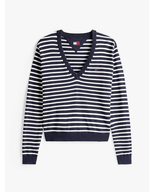 Pull À Col En V Et Drapeau Brodé Tommy Hilfiger en coloris Blue