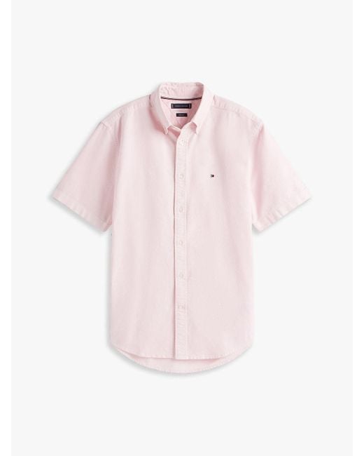 Camicia Oxford Regular Fit A Maniche Corte di Tommy Hilfiger in White da Uomo