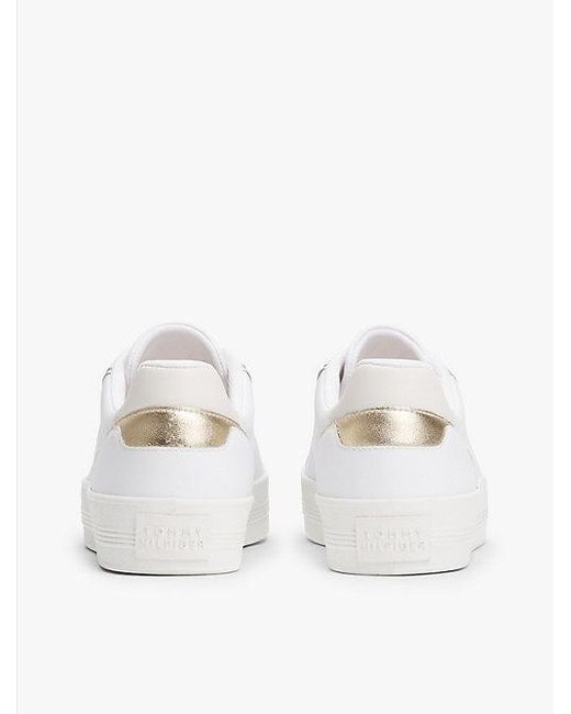 Tommy Hilfiger Metallic Leren Sneaker Met Logo in het White