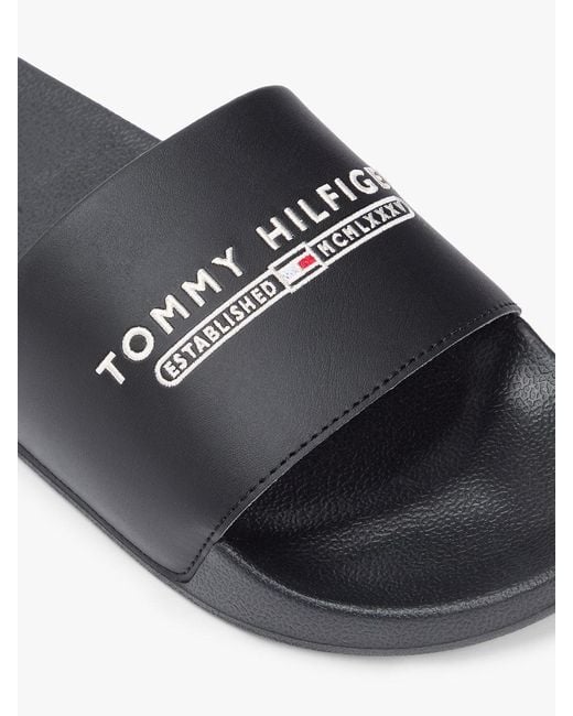Tommy Hilfiger White Logo Embroidery Pool Slides for men