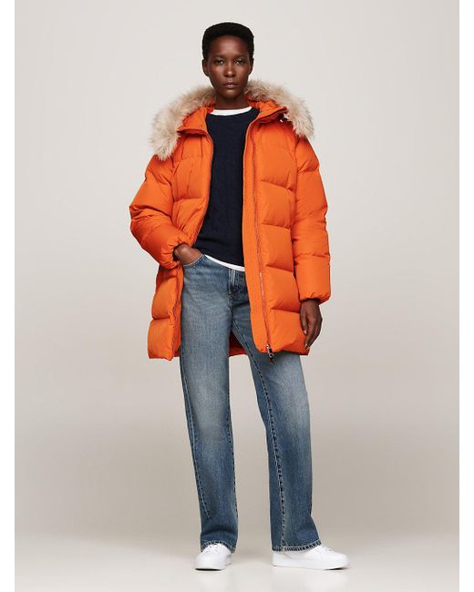 Manteau A Capuche En Duvet Et Fausse Fourrure Tommy Hilfiger en coloris Orange Lyst