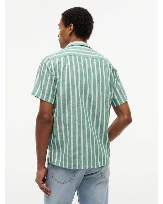 Tommy Hilfiger Green Linen Blend Textured Stripe Short Sleeve Shirt for men