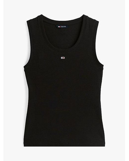 Tommy Hilfiger Geribde Slim Fit Tanktop Met Geborduurde Vlag in het Black