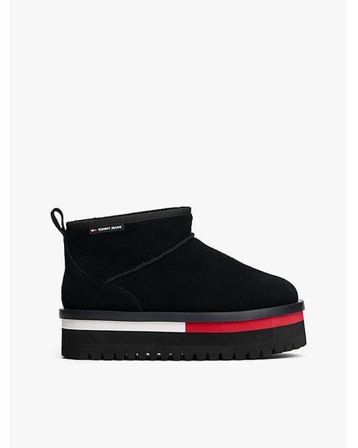Tommy Hilfiger Suède Snowboot Met Plateauzool in het Black