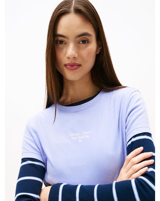 T-Shirt Ajusté En Jersey À Logo Tommy Hilfiger en coloris Blue