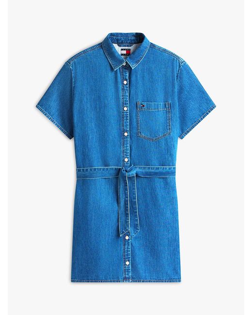 Tommy Hilfiger Blue Chambray Belted Mini Shirt Dress
