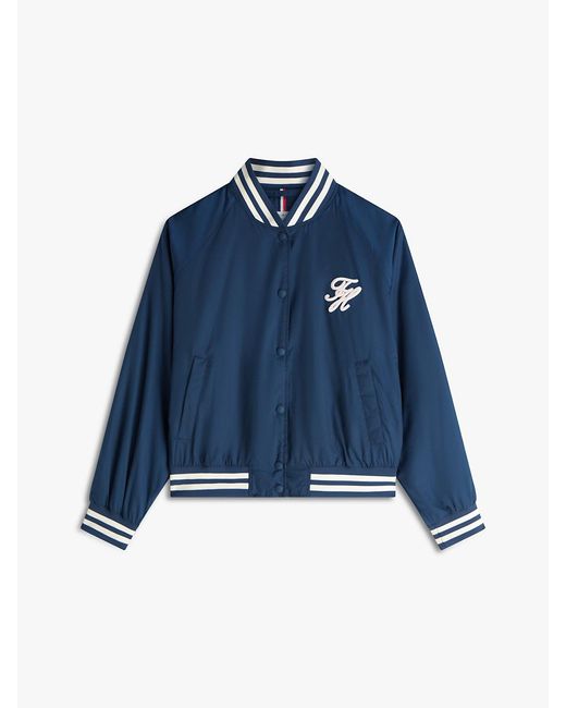 Tommy Hilfiger Blue Logo Appliqué Water Repellent Bomber Jacket