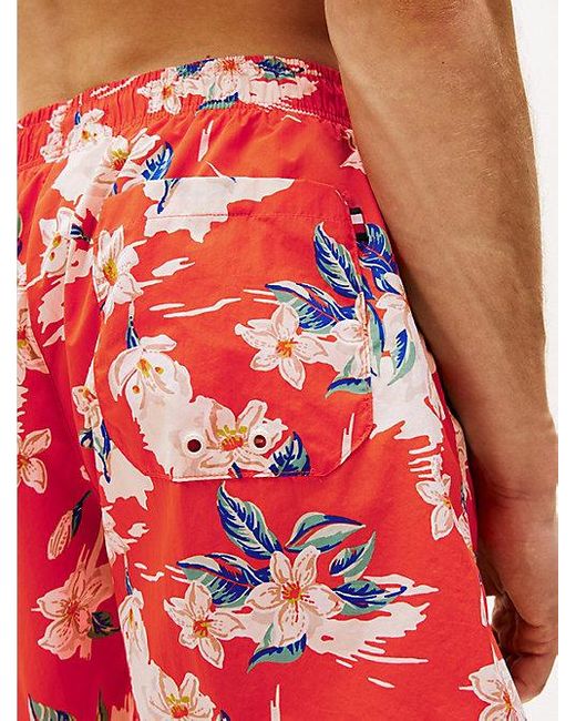 Tommy Hilfiger Medium Lange Zwemshort Met Print in het Red voor heren