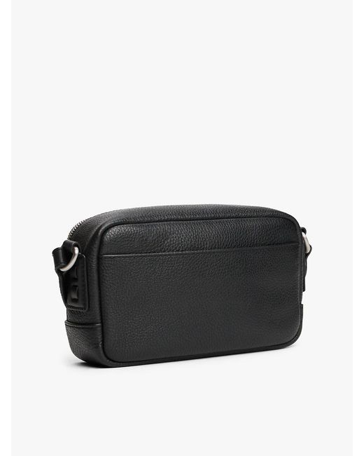 Tommy Hilfiger Black Premium Leather Logo Camera Bag for men