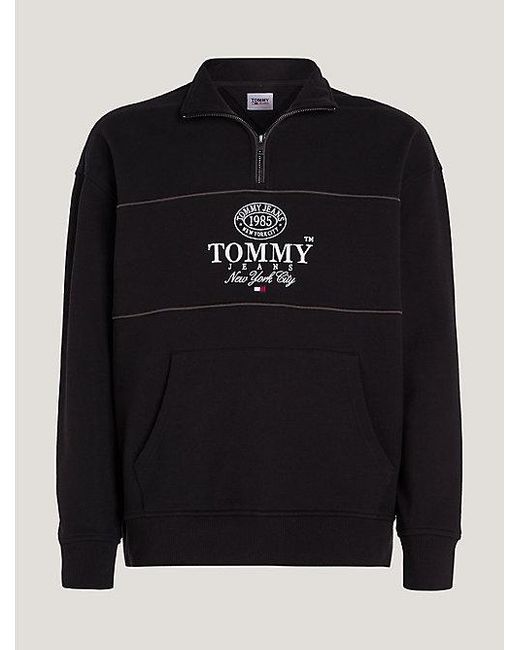 Tommy Hilfiger Relaxed Fit Sweatshirt Met Logo En Halve Rits in het Black voor heren