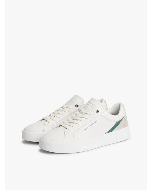 Tommy Hilfiger White Signature Colour-Blocked Leather Court Trainers for men