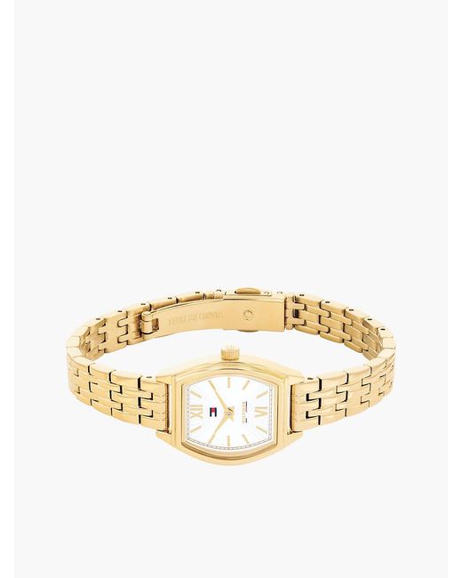 Tommy Hilfiger Metallic Square Dial-Plated Chain-Link Watch
