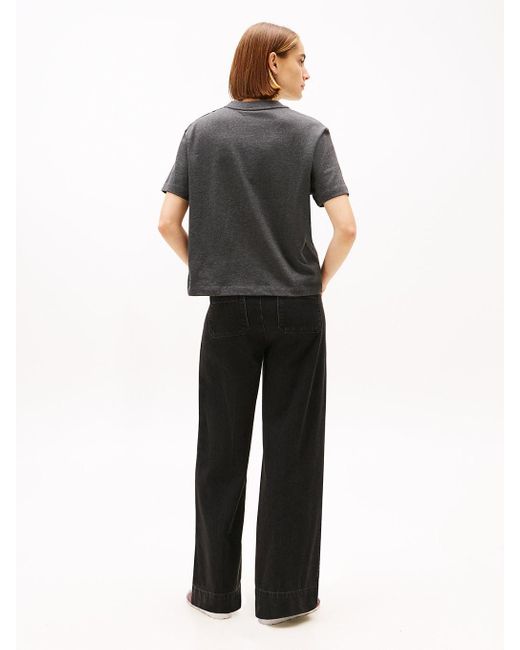 Tommy Hilfiger Gray Tone Button Logo Embroidery Relaxed T-Shirt