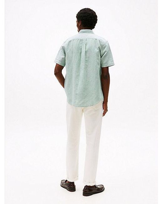 Tommy Hilfiger Gestreiftes Kurzarmhemd Aus Leinenmix in Green für Herren