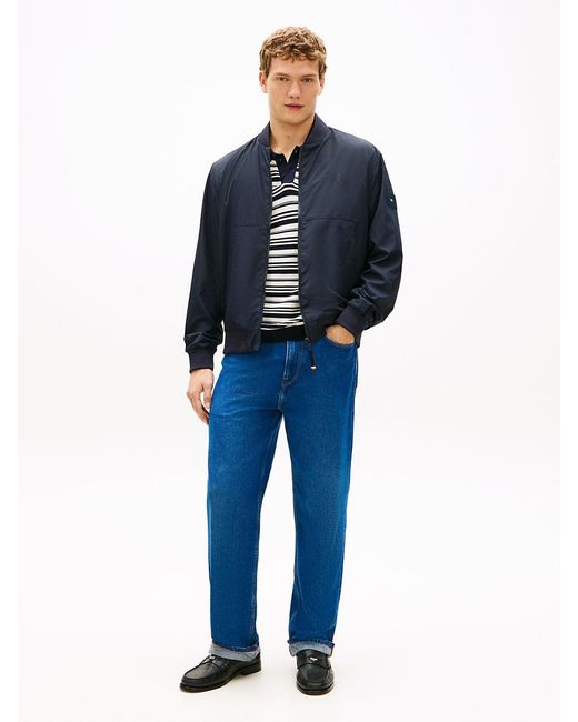 Tommy Hilfiger Blue Water Resistant Tonal Logo Bomber Jacket for men
