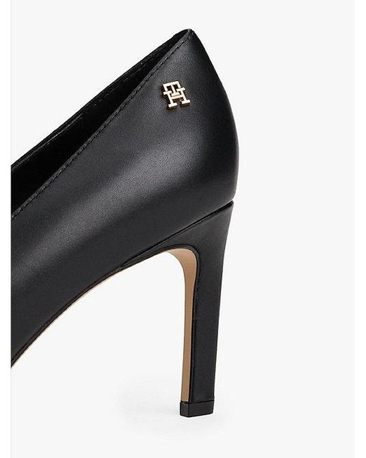 Tommy Hilfiger Leren Pump Met Naaldhak En Th-Monogram in het Black