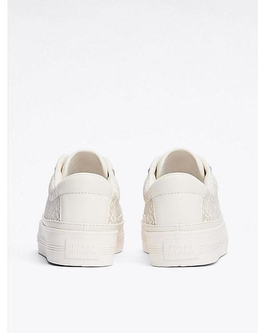 Tommy Hilfiger Leren Sneaker Met Plateauzool En Th-Monogram in het White