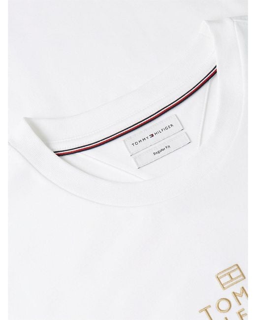 Tommy Hilfiger White Tonal Logo Embroidery Interlock Knit T-Shirt for men