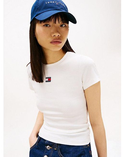 Camiseta Acanalada Con Parche De Corte Slim Tommy Hilfiger de color White