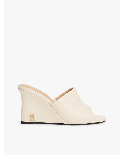 Mules Compensées En Cuir À Monogramme Th Tommy Hilfiger en coloris White