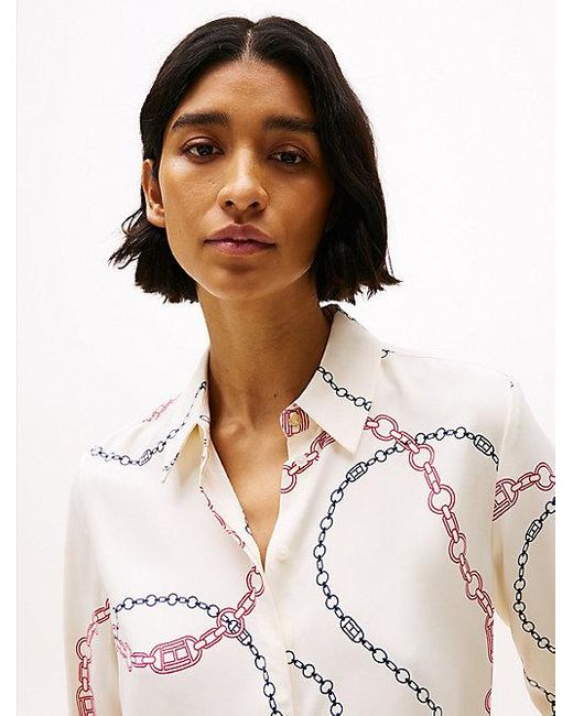 Camisa Amplia Con Botones Dorados Tommy Hilfiger de color White