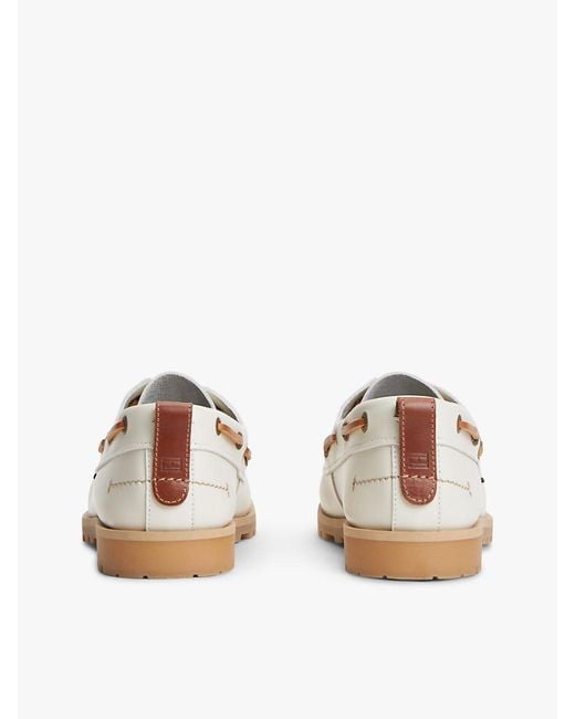 Tommy Hilfiger White Leather Braided Boat Shoes for men