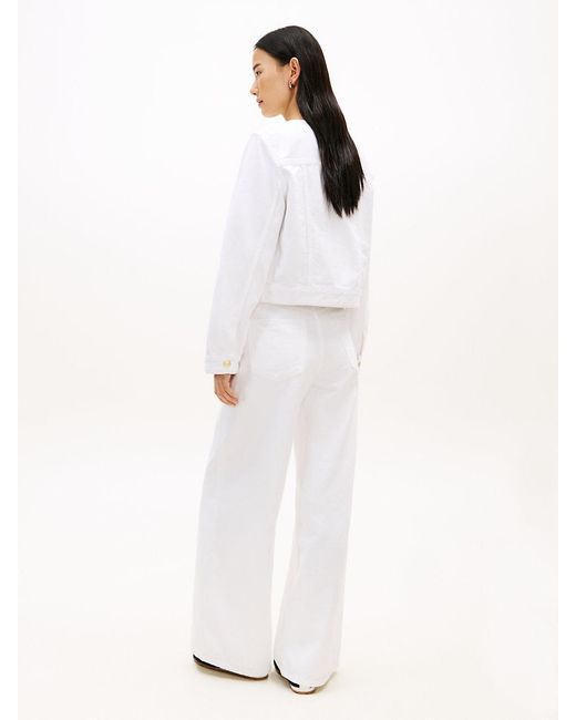 Tommy Hilfiger White Tone Button Collarless Denim Jacket