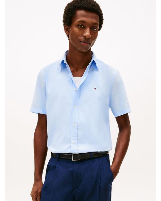 Tommy Hilfiger White Regular Fit Flex Poplin Short Sleeve Shirt for men