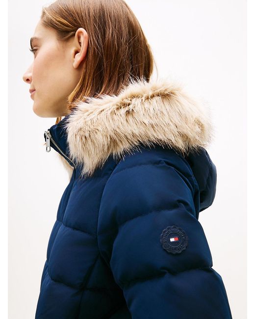 Tommy Hilfiger Blue Faux Fur Hood Down Puffer Jacket
