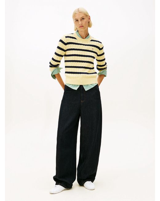 Tommy Hilfiger Yellow Cable Knit Crew Neck Jumper