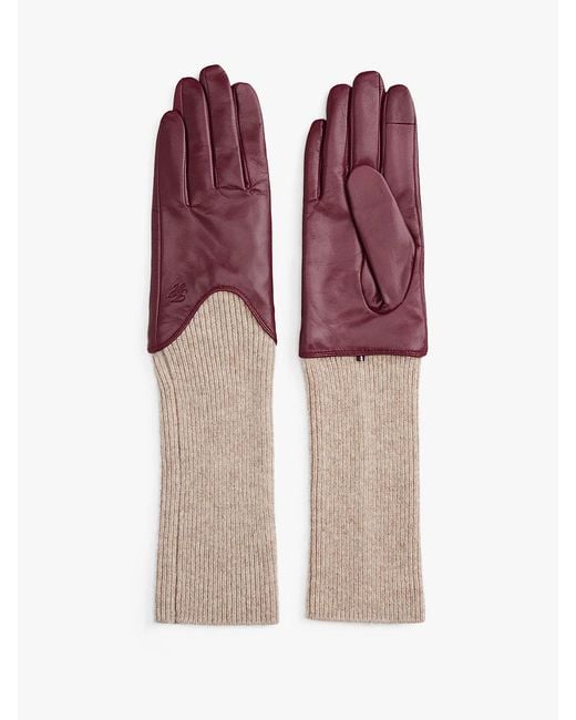 Tommy Hilfiger Purple Heritage Rib-knit Cuff Leather Gloves