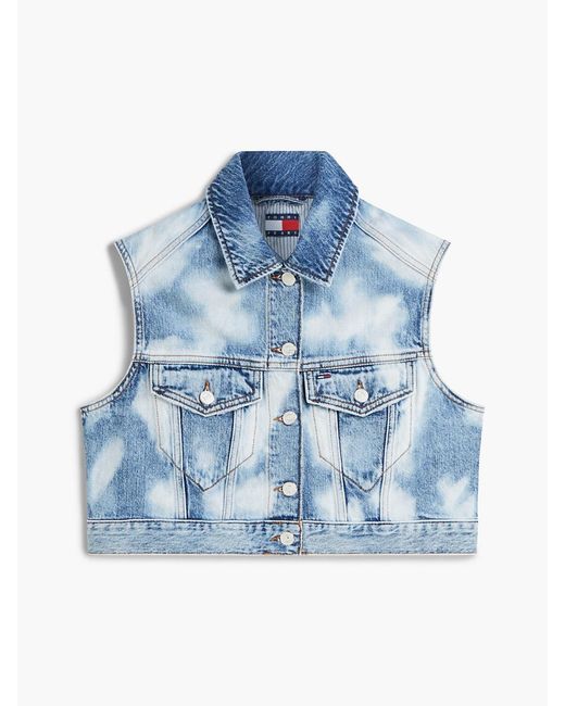 Tommy Hilfiger Blue Tie-Dye Denim Cropped Trucker Vest