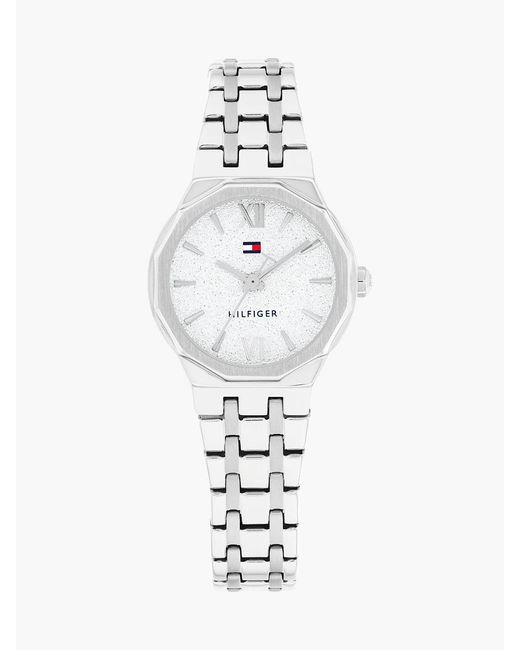 Tommy Hilfiger White Stainless Steel Frosted Dial Chain-Link Watch