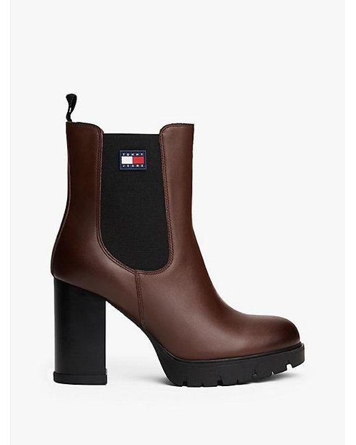Tommy Hilfiger Leren Chelsea Boot Met Profielzool En Blokhak in het Brown