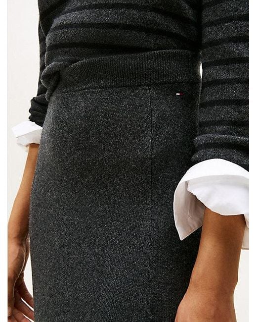Tommy Hilfiger A-Line Midi-Rok Van Zachte Wol in het Black