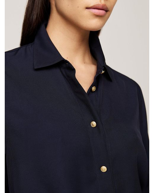 Tommy Hilfiger Blue Gold-tone Button Relaxed Fit Shirt