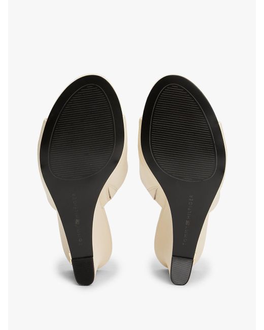Mules Compensées En Cuir À Monogramme Th Tommy Hilfiger en coloris White