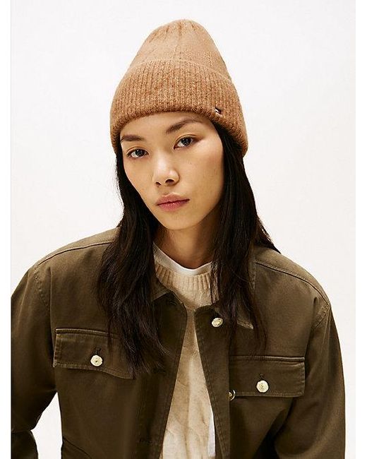 Gorro Suave Con Logo Y Mezcla De Lana Tommy Hilfiger de color Natural