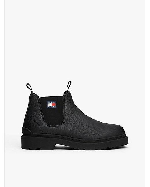 Tommy Hilfiger Chelsea Boot Van Gegranuleerd Leer Met Profiel in het Black voor heren