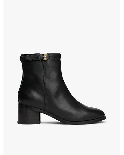 Tommy Hilfiger Leren Enkellaars Met Monogramgesp in het Black
