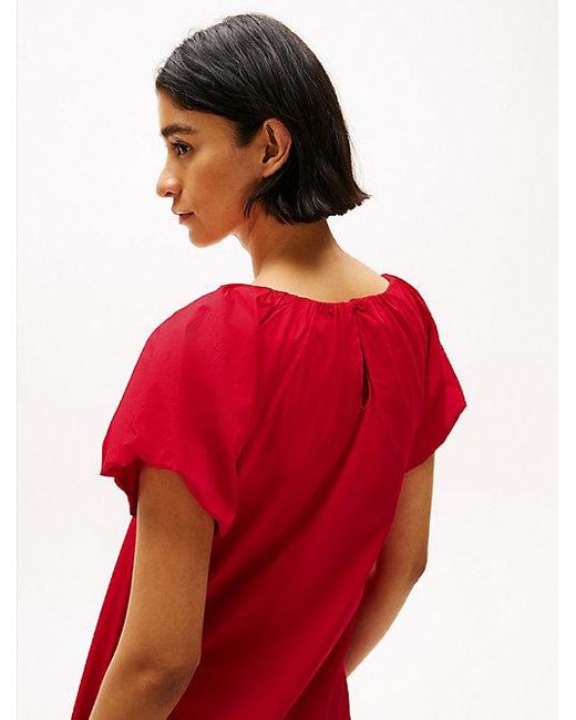 Tommy Hilfiger Midi-Jurk Met Diepe Hals in het Red