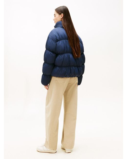 Tommy Hilfiger Blue Ruched Down Puffer Jacket