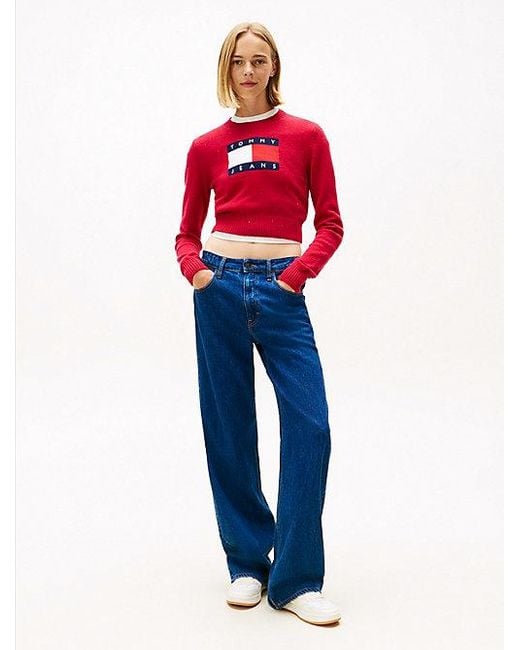 Tommy Hilfiger Slim Fit Trui Met Tommy-Vlag En Pailletten in het Red