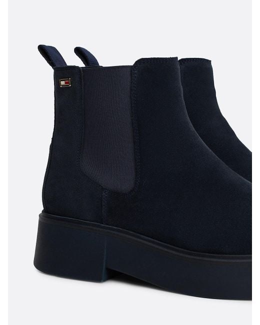 Tommy Hilfiger Blue Suede Tonal Chunky Chelsea Boots