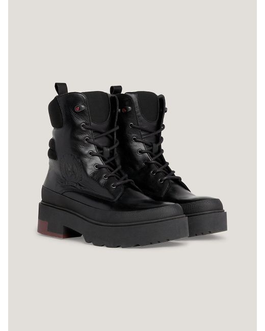 Tommy Hilfiger Black Crest Leather Lace-up Cleat Ankle Boots for men