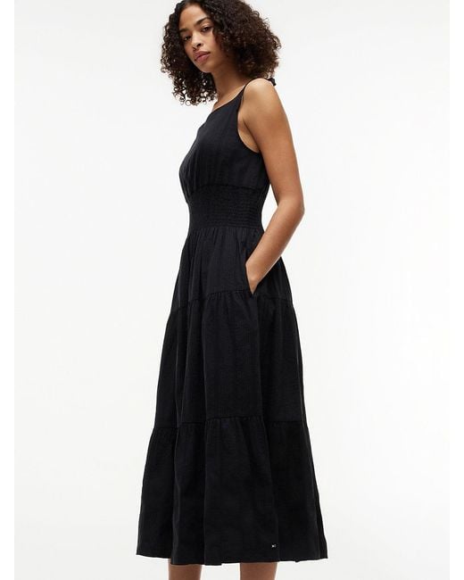Tommy Hilfiger Black Self-Tie Strap Smock Midi Dress