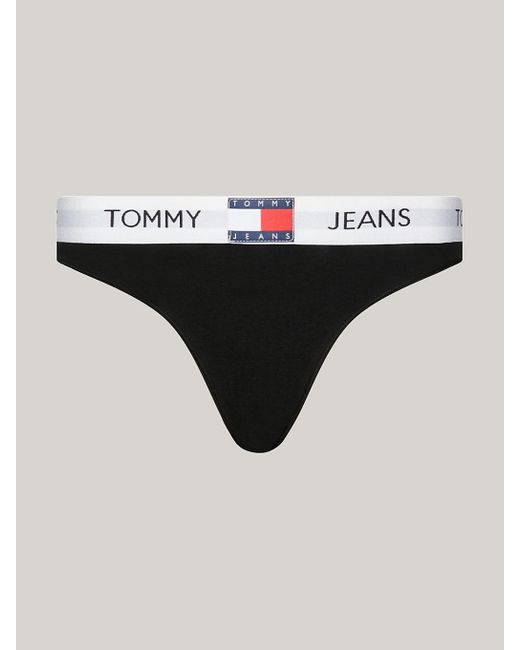 Tommy Hilfiger Black Heritage Repeat Logo Waistband Thong